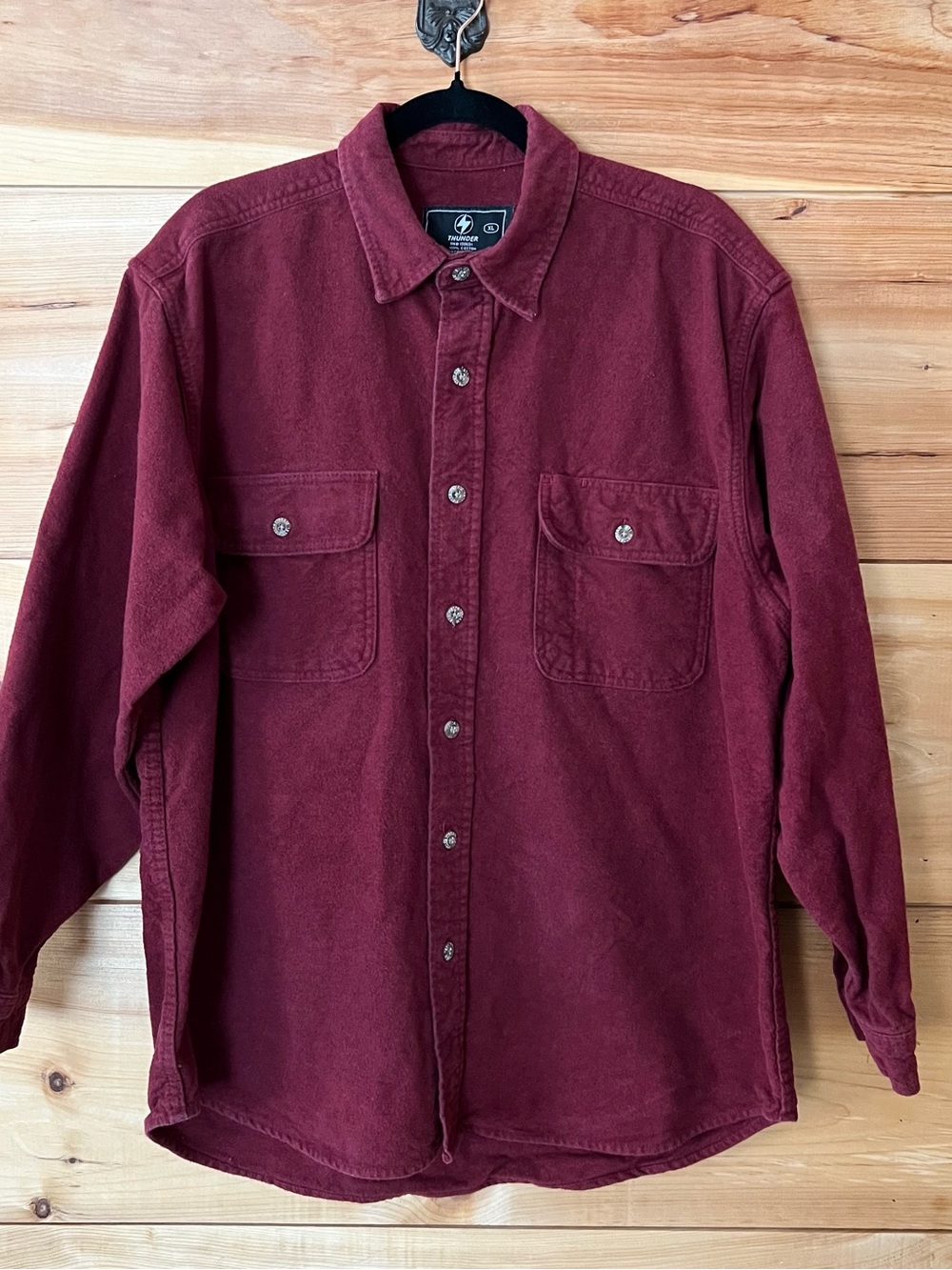Thunder Cotton Heavy Flannel Shirt Jacket in Dark Red. Y2K Streetwear Skater